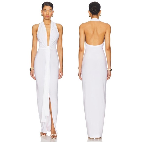 NEW NWT Norma kamali Tie Front Halter Gown in Snow White - Picture 2 of 5